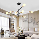 Modern Black Linear Sputnik Chandelier 8 Light Metal Ceiling Fixture for Dining Room