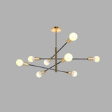 Modern Black Linear Sputnik Chandelier 8 Light Metal Ceiling Fixture for Dining Room
