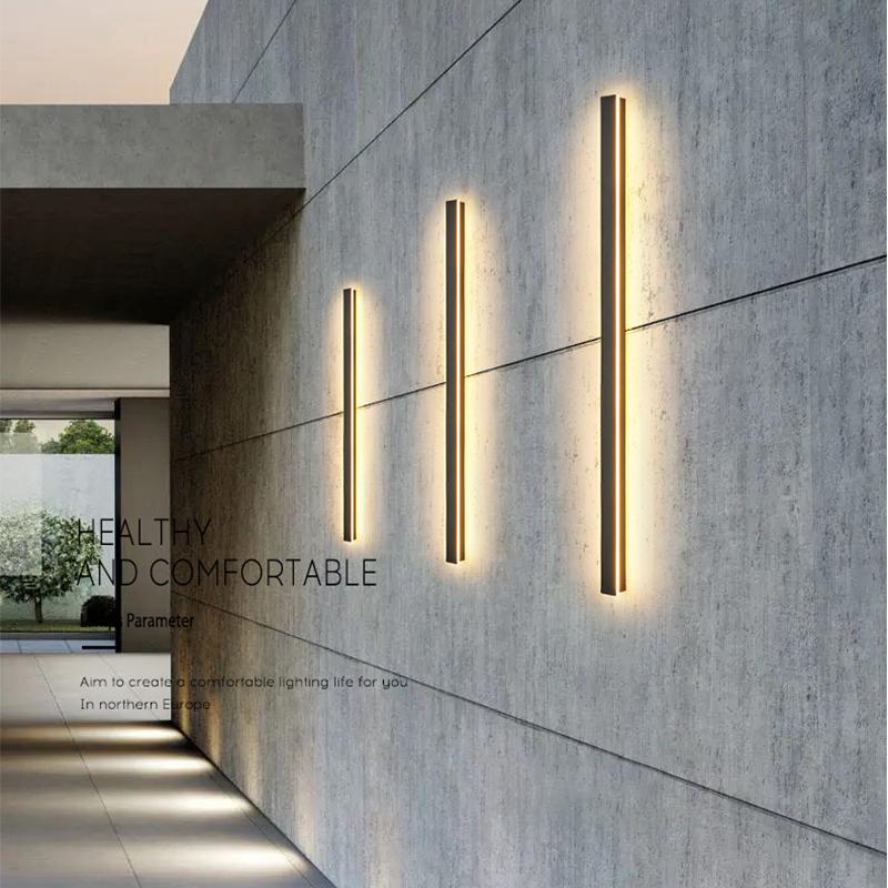 Modern Black Long Strip LED Outdoor Wall Light Waterproof Exterior Sconce for Porch and Garden