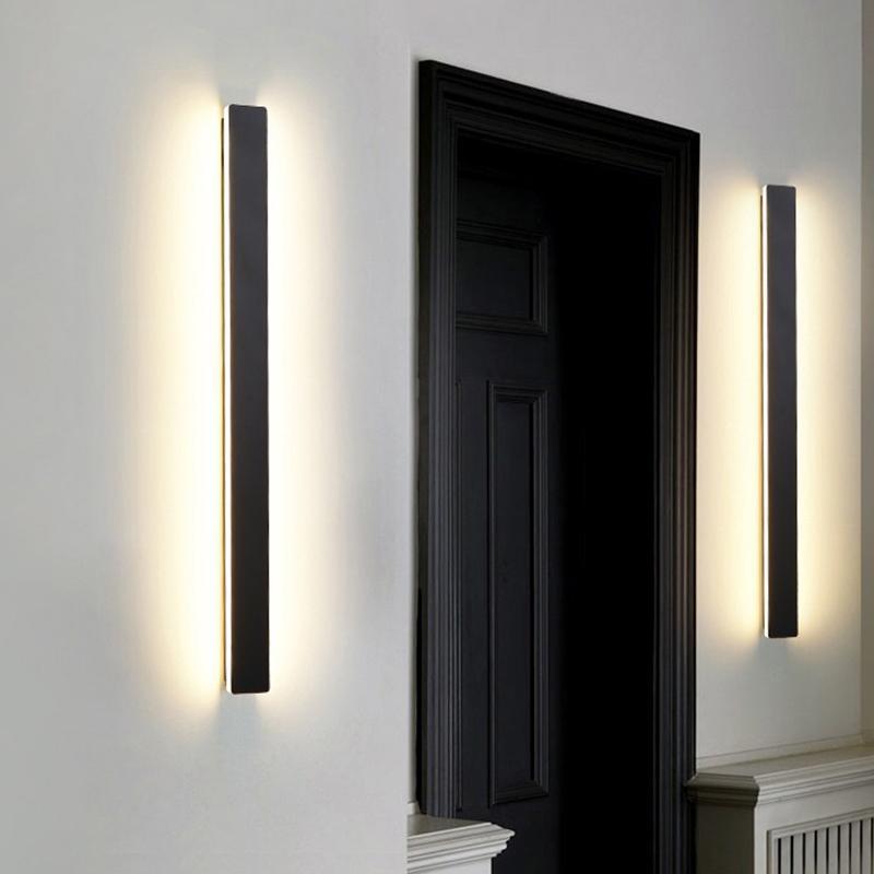 Modern Black Long Strip LED Outdoor Wall Light Waterproof Exterior Sconce for Porch and Garden