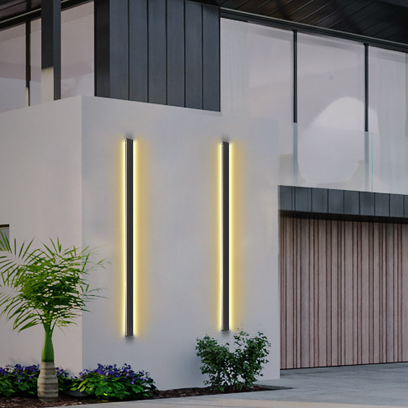Modern Black Long Strip LED Outdoor Wall Sconce Waterproof IP65 Porch Light Fixture