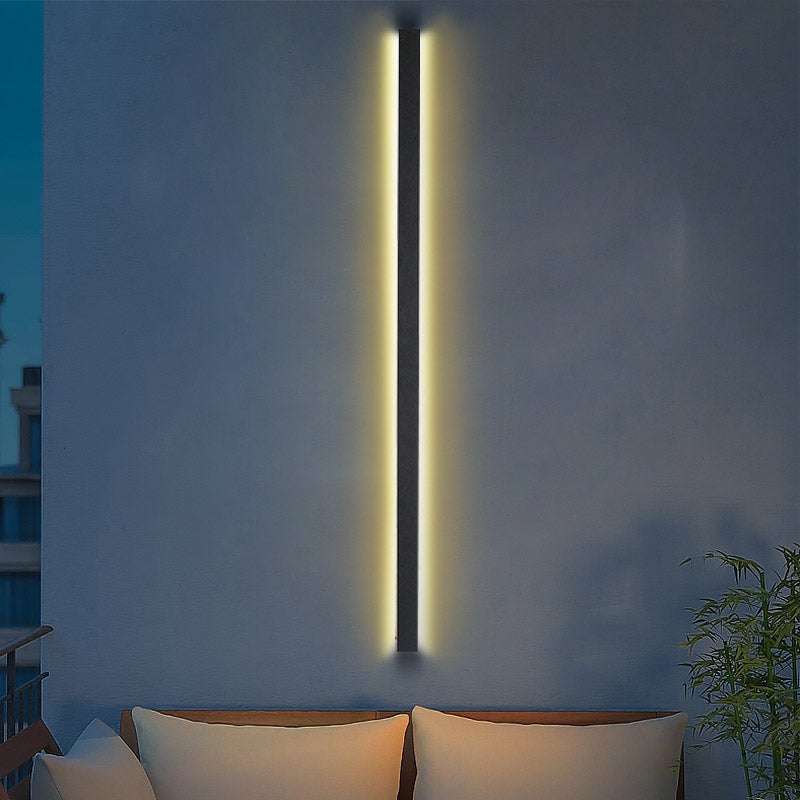Modern Black Long Strip LED Outdoor Wall Sconce Waterproof IP65 Porch Light Fixture