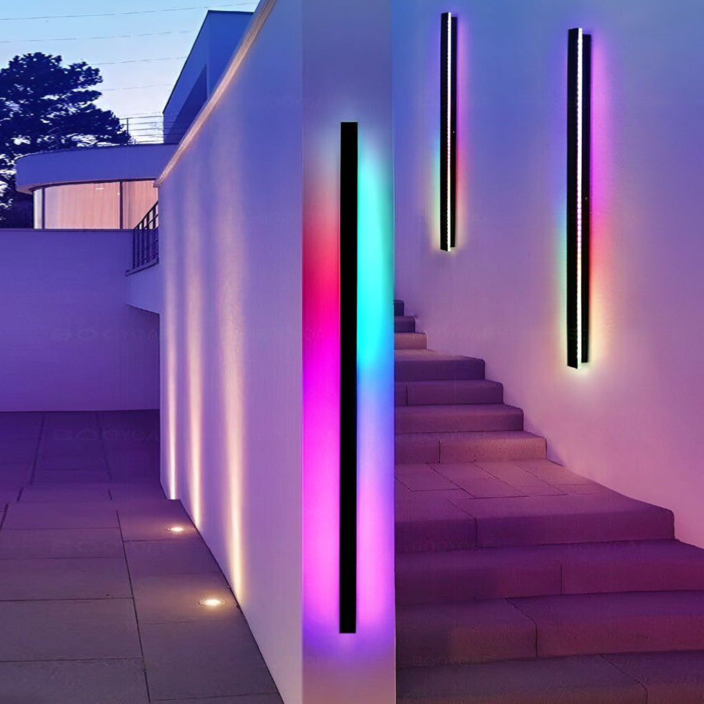 Modern Black Long Strip LED RGB Outdoor Wall Light Waterproof IP65 Exterior Garden Sconce