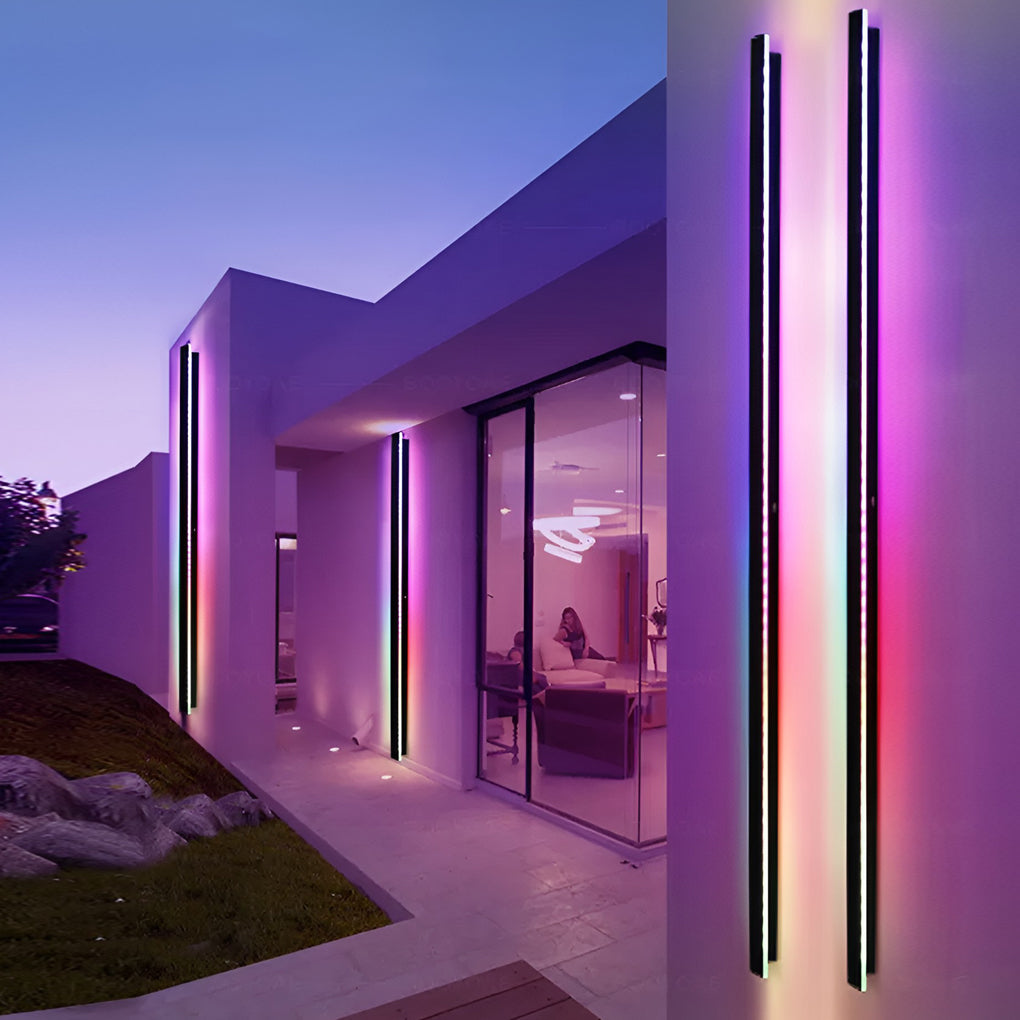 Modern Black Long Strip LED RGB Outdoor Wall Light Waterproof IP65 Exterior Garden Sconce