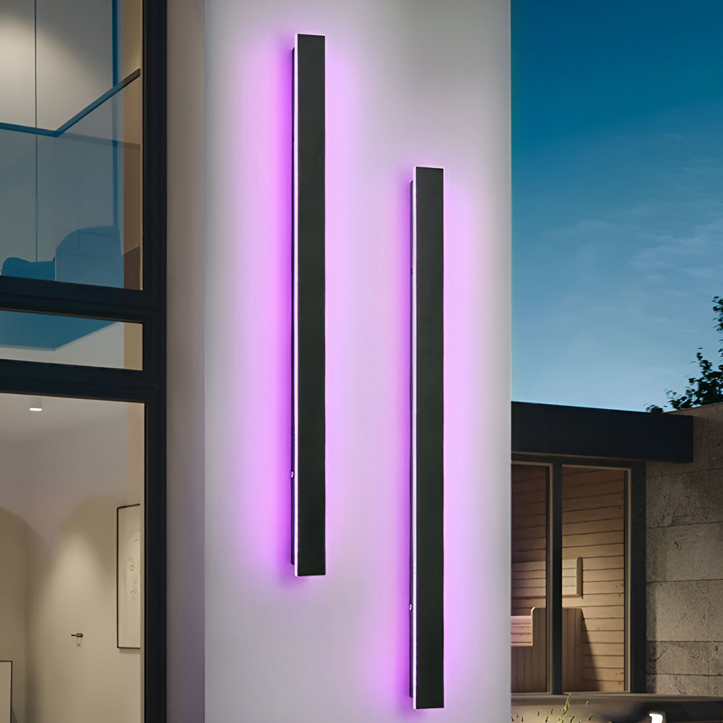 Modern Black Long Strip LED RGB Outdoor Wall Light Waterproof IP65 Exterior Garden Sconce