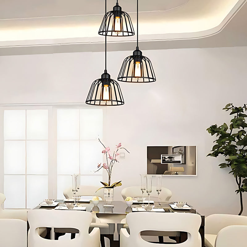 Modern Black Metal Cage Chandelier Industrial Style LED Pendant Lighting for Kitchen and Foyer