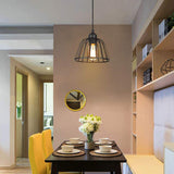 Modern Black Metal Cage Chandelier Industrial Style LED Pendant Lighting for Kitchen and Foyer