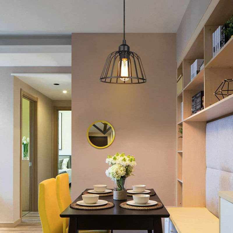 Modern Black Metal Cage Chandelier Industrial Style LED Pendant Lighting for Kitchen and Foyer