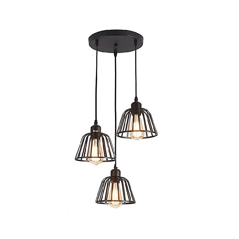 Modern Black Metal Cage Chandelier Industrial Style LED Pendant Lighting for Kitchen and Foyer