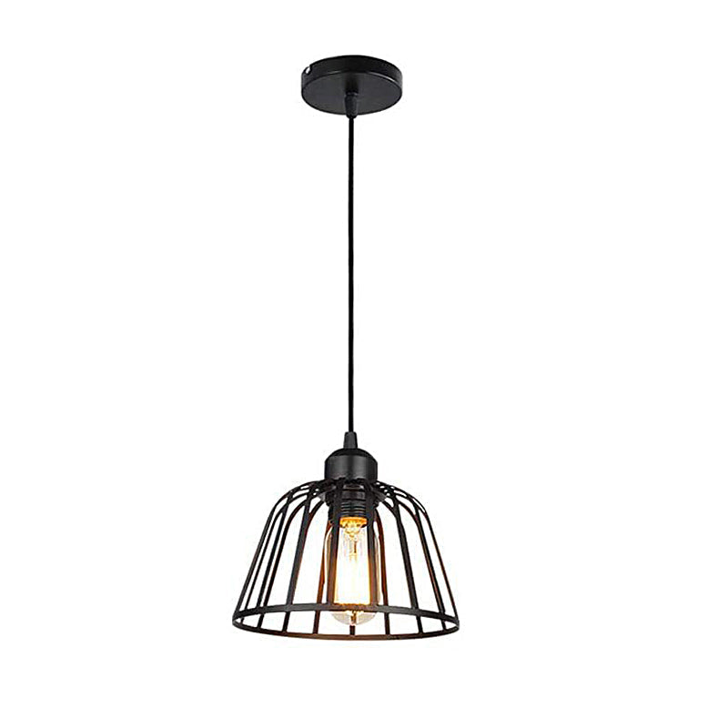 Modern Black Metal Cage Chandelier Industrial Style LED Pendant Lighting for Kitchen and Foyer