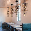Modern Black Metal Lantern Pendant Light Square Industrial Hanging Fixture for Dining Room