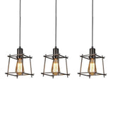 Modern Black Metal Lantern Pendant Light Square Industrial Hanging Fixture for Dining Room