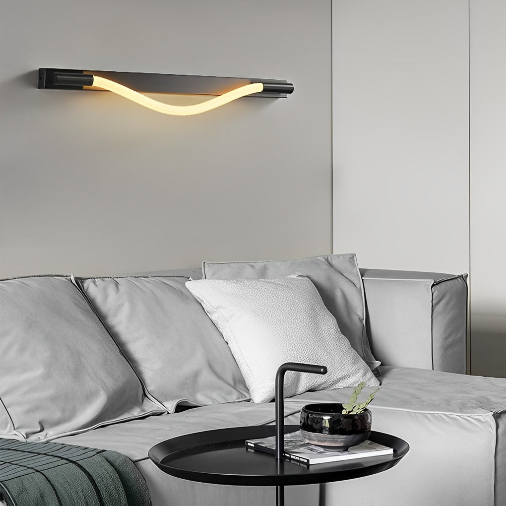 Modern Black Minimalist Flexible LED Wall Light with Handwoven Rope Design for Artistic Interior Decor