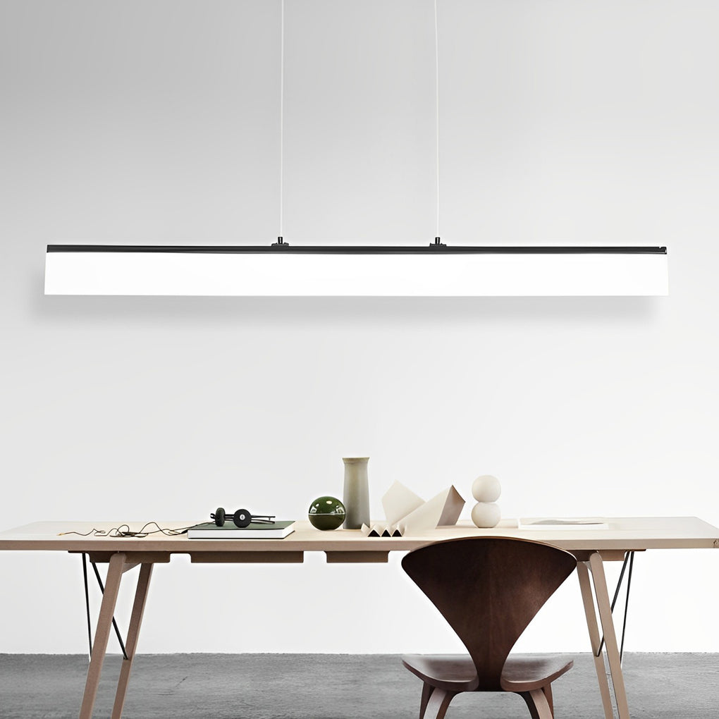 Modern Black Minimalist Linear LED Chandelier Dimmable Strip Pendant Lighting for Dining Room