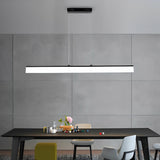 Modern Black Minimalist Linear LED Chandelier Dimmable Strip Pendant Lighting for Dining Room