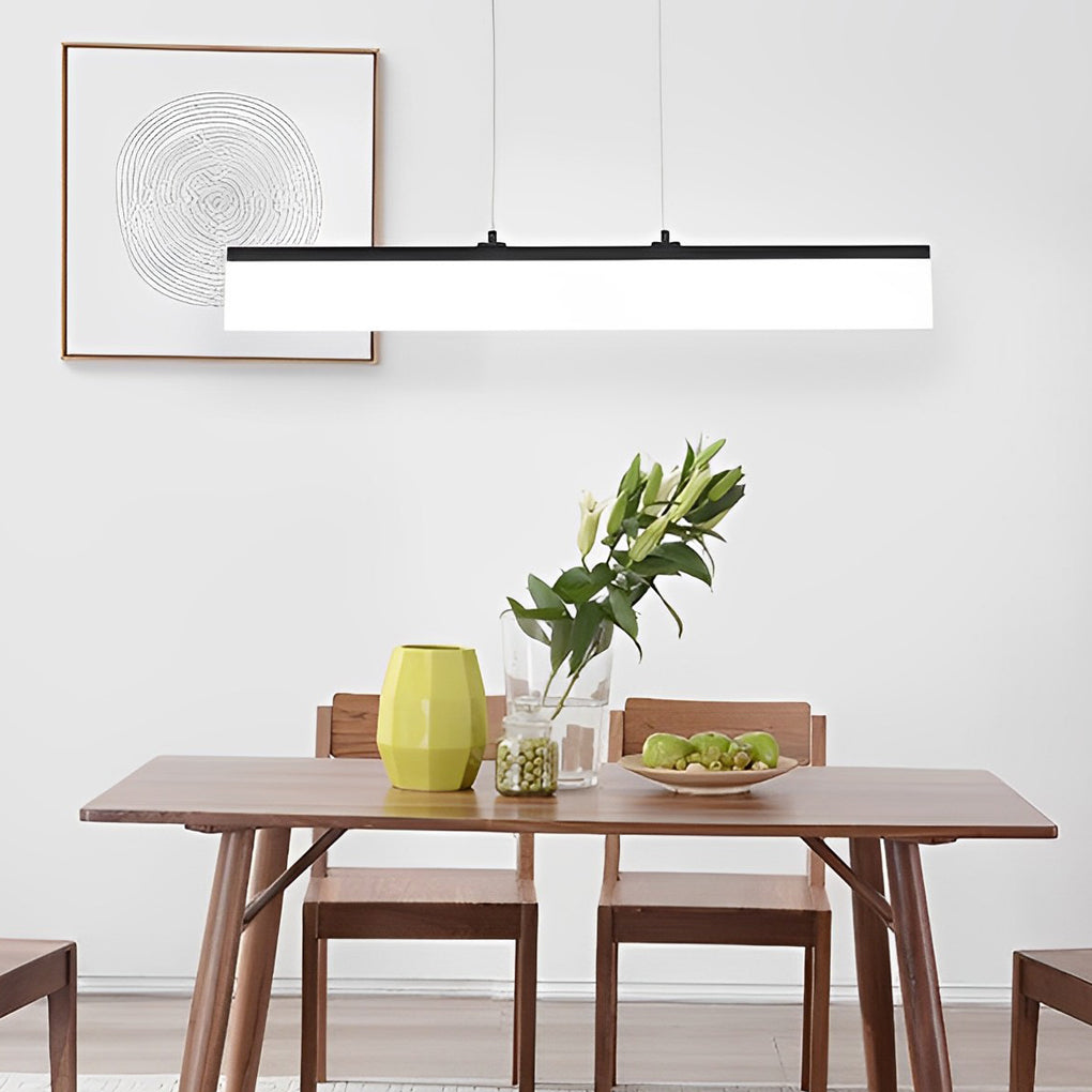 Modern Black Minimalist Linear LED Chandelier Dimmable Strip Pendant Lighting for Dining Room