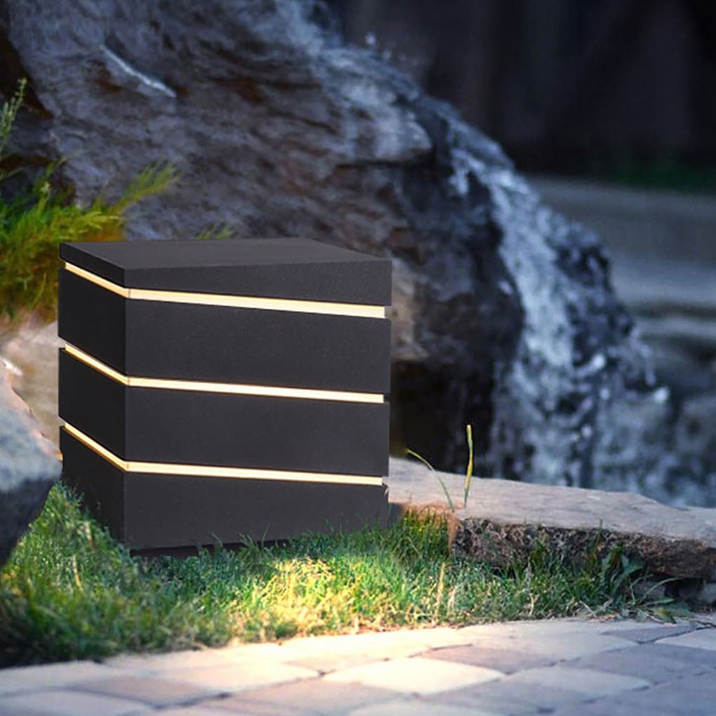 Modern Black Minimalist Square LED Outdoor Post Light IP65 Waterproof Exterior Fence Lamp