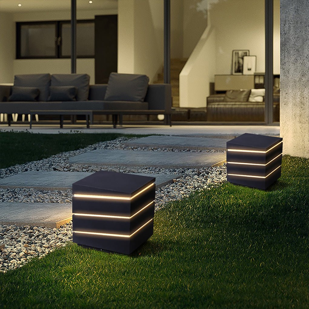Modern Black Minimalist Square LED Outdoor Post Light IP65 Waterproof Exterior Fence Lamp