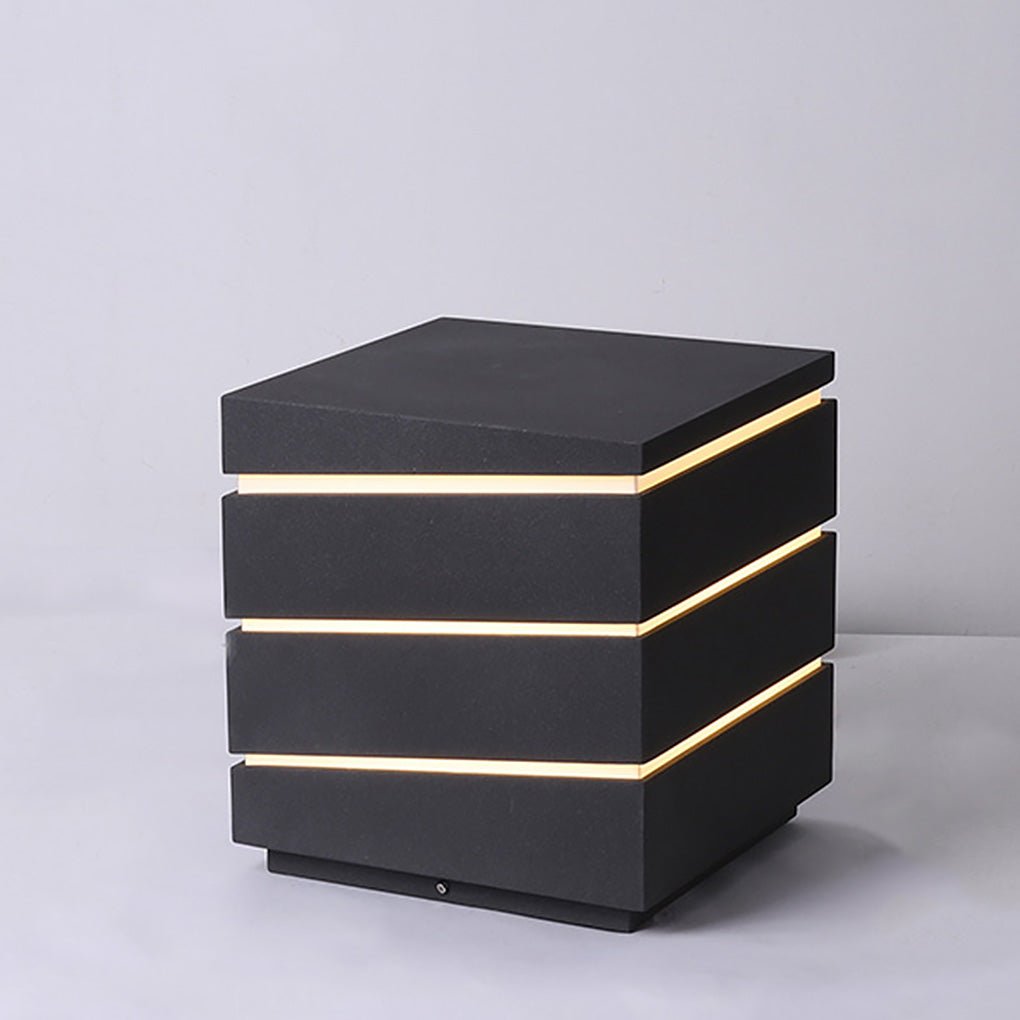 Modern Black Minimalist Square LED Outdoor Post Light IP65 Waterproof Exterior Fence Lamp