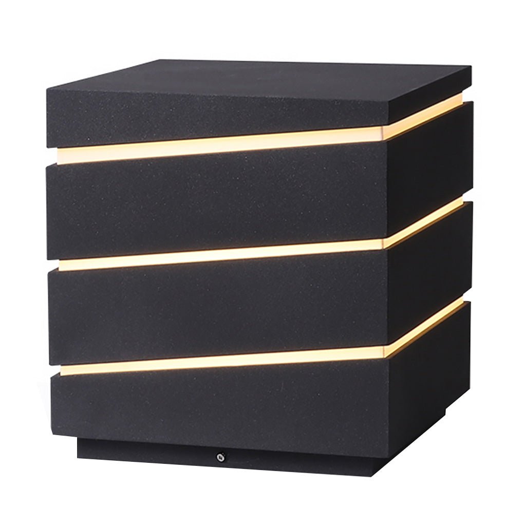 Modern Black Minimalist Square LED Outdoor Post Light IP65 Waterproof Exterior Fence Lamp