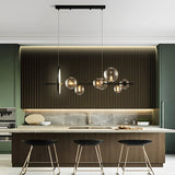 Modern Black Nordic LED Chandelier with Circular Glass Bubbles for Dining Room Lighting