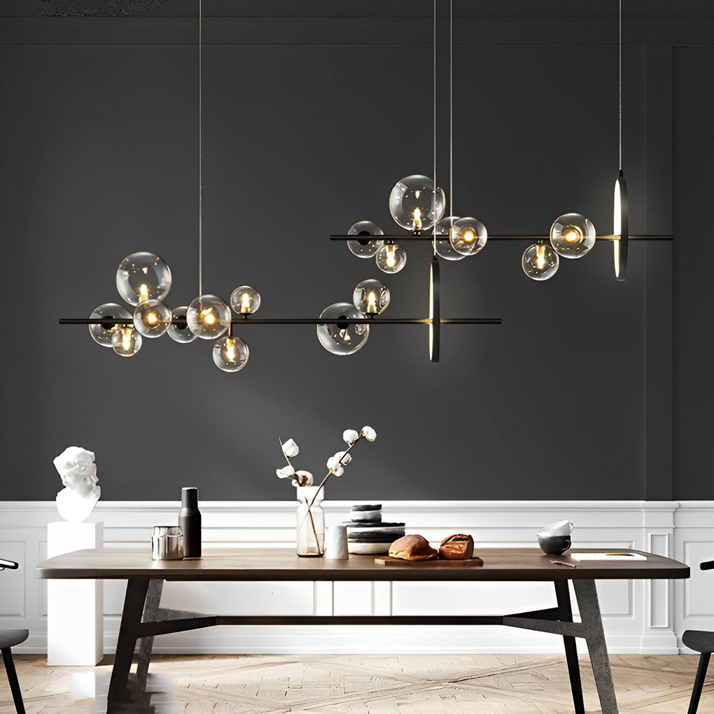 Modern Black Nordic LED Chandelier with Circular Glass Bubbles for Dining Room Lighting