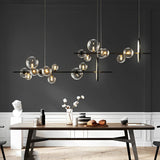 Modern Black Nordic LED Chandelier with Circular Glass Bubbles for Dining Room Lighting