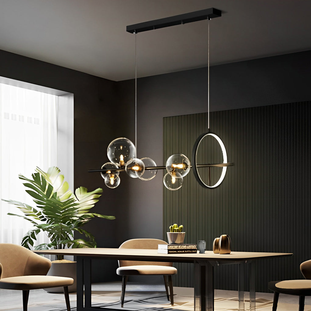 Modern Black Nordic LED Chandelier with Circular Glass Bubbles for Dining Room Lighting
