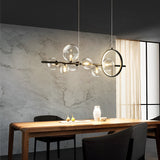 Modern Black Nordic LED Chandelier with Circular Glass Bubbles for Dining Room Lighting