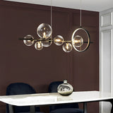 Modern Black Nordic LED Chandelier with Circular Glass Bubbles for Dining Room Lighting