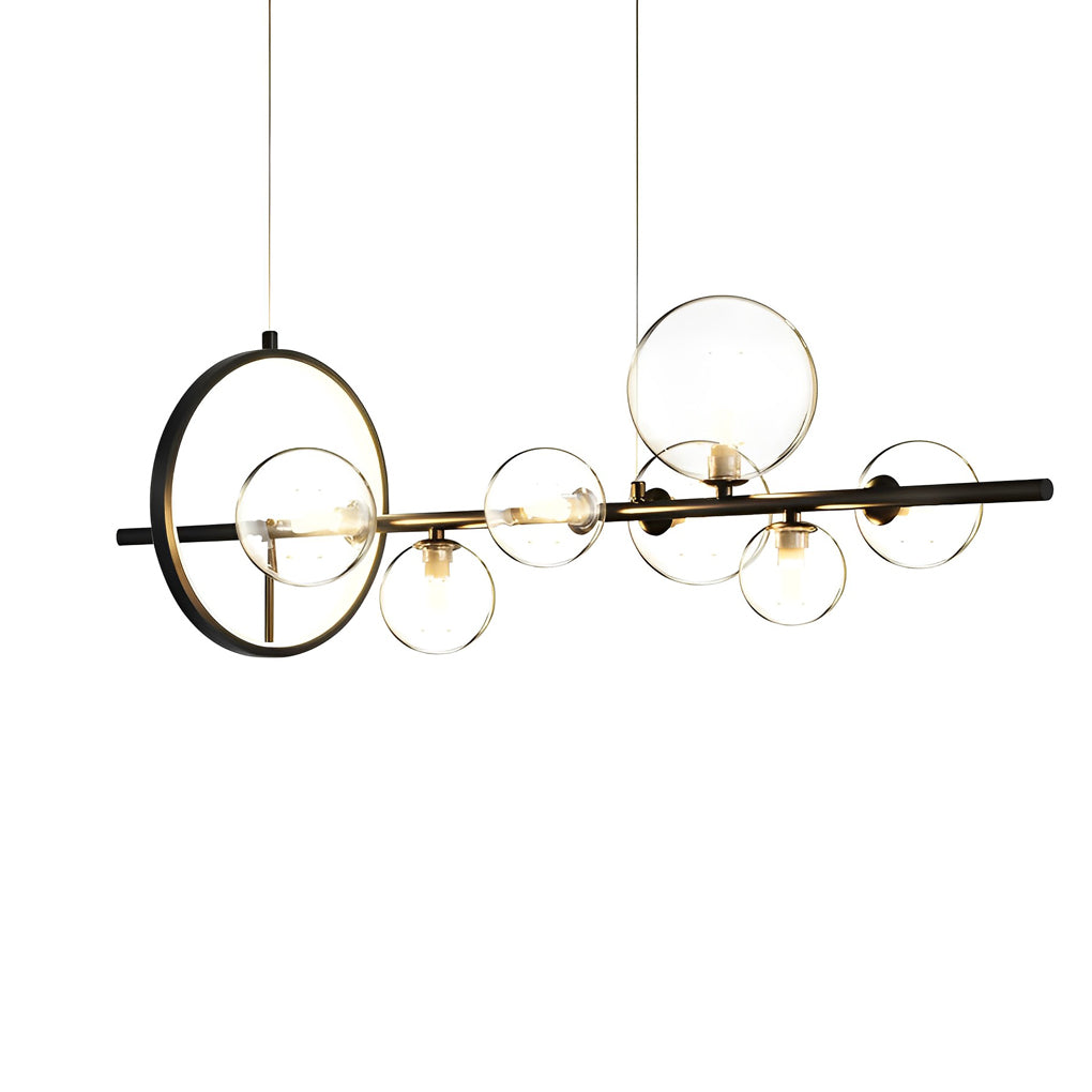 Modern Black Nordic LED Chandelier with Circular Glass Bubbles for Dining Room Lighting