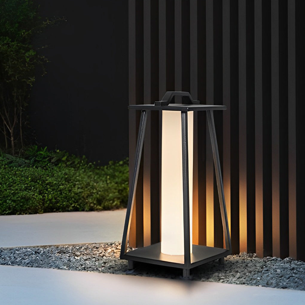 Modern Black Outdoor Floor Lamp Waterproof Portable LED Garden Light with Handle