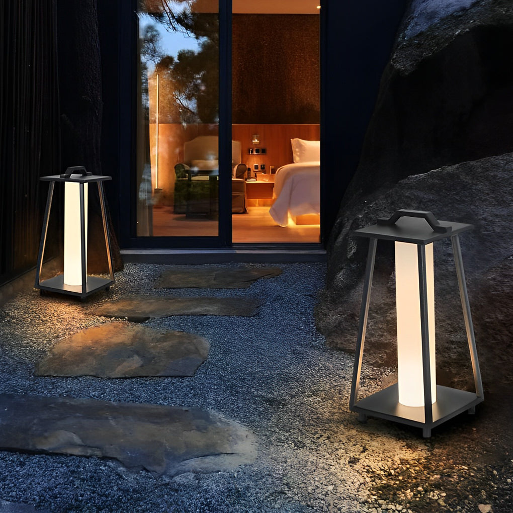 Modern Black Outdoor Floor Lamp Waterproof Portable LED Garden Light with Handle
