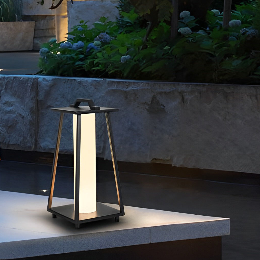 Modern Black Outdoor Floor Lamp Waterproof Portable LED Garden Light with Handle