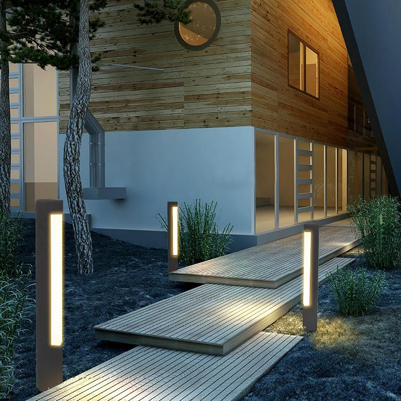 Modern Black Outdoor LED Garden Path Light Waterproof Aluminum Landscape Pillar