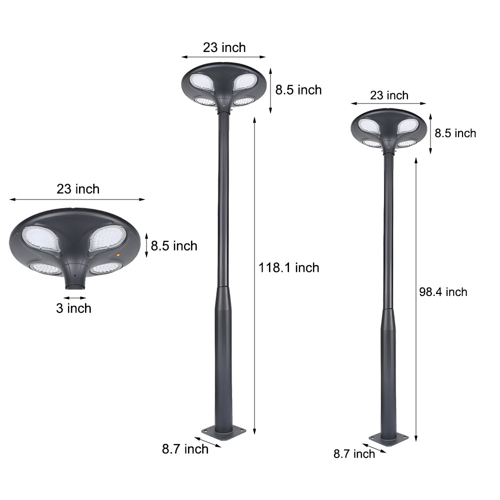 Modern Black Outdoor LED Solar Street Light Waterproof Aluminum Lamp Post for Residential Paths and Gardens