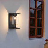 Modern Black Outdoor LED Wall Sconce Waterproof Solar Powered Glass Light with Remote