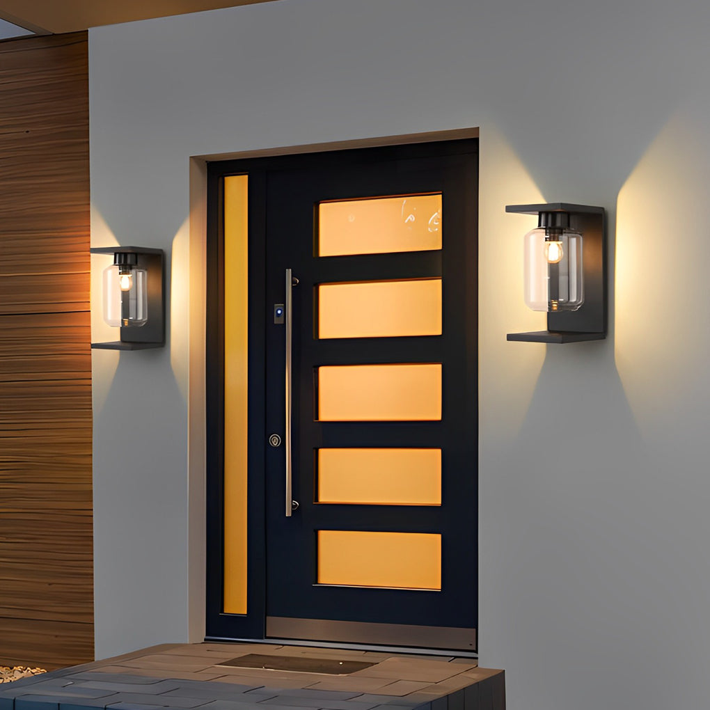 Modern Black Outdoor LED Wall Sconce Waterproof Solar Powered Glass Light with Remote