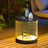 Modern Black Outdoor Mesh Floor Lamp with Integrated Side Table and LED Lighting
