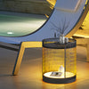 Modern Black Outdoor Mesh Floor Lamp with Integrated Side Table and LED Lighting