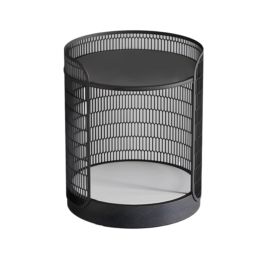 Modern Black Outdoor Mesh Floor Lamp with Integrated Side Table and LED Lighting