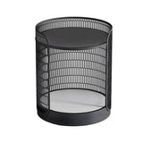 Modern Black Outdoor Mesh Floor Lamp with Integrated Side Table and LED Lighting
