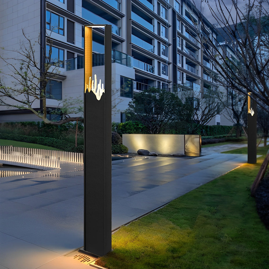 Modern Black Outdoor Pathway Lighting with Frosted Mountain Glass Scenery Design