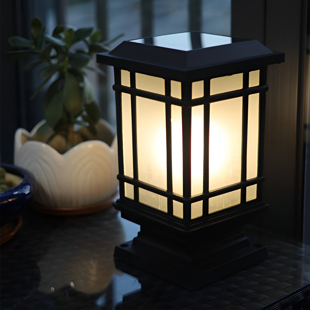 Modern Black Outdoor Solar Fence Post Lights Waterproof 3 Color Step Dimming Exterior Lamp