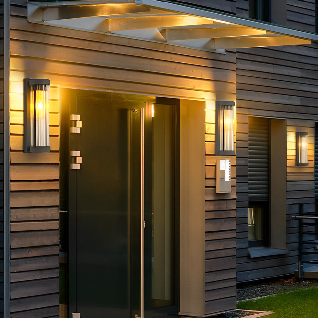 Modern Black Outdoor Solar Wall Sconce Waterproof Glass LED Exterior Light for Garden