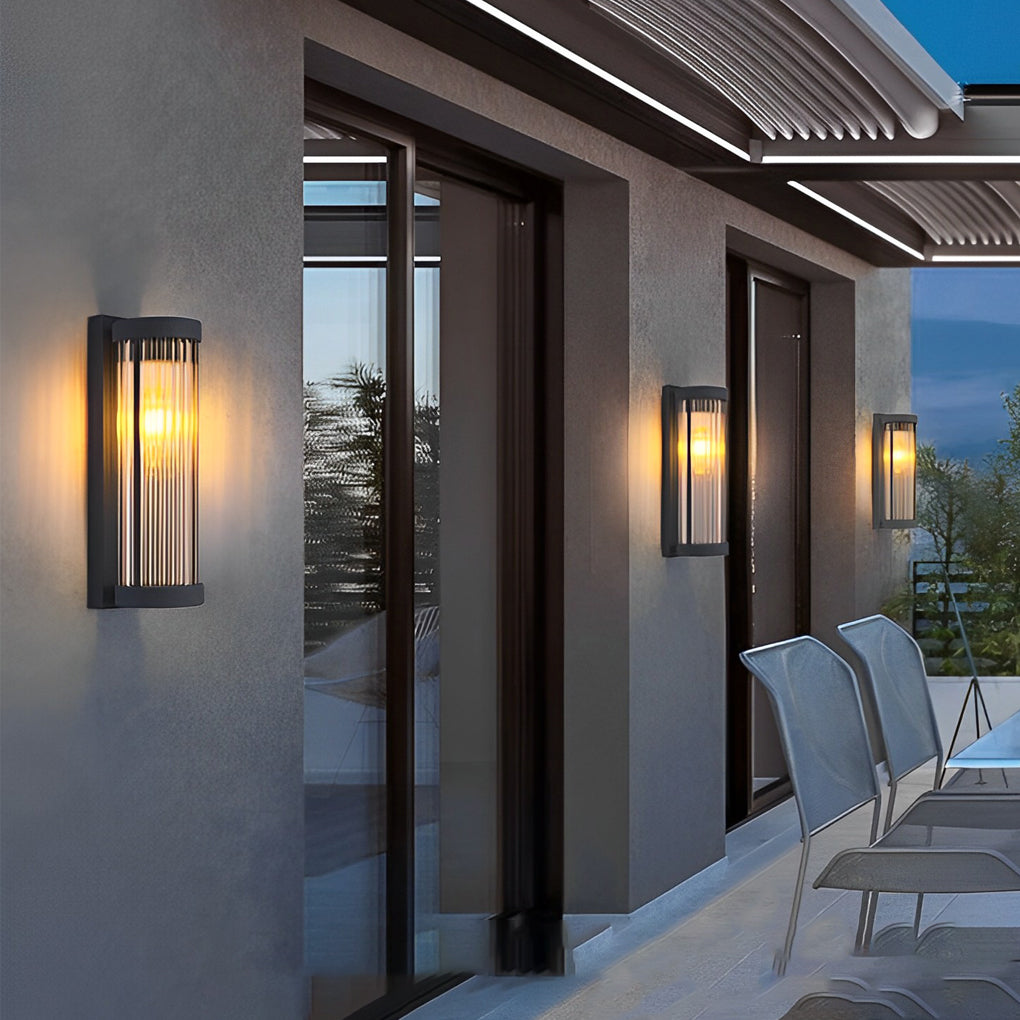 Modern Black Outdoor Solar Wall Sconce Waterproof Glass LED Exterior Light for Garden