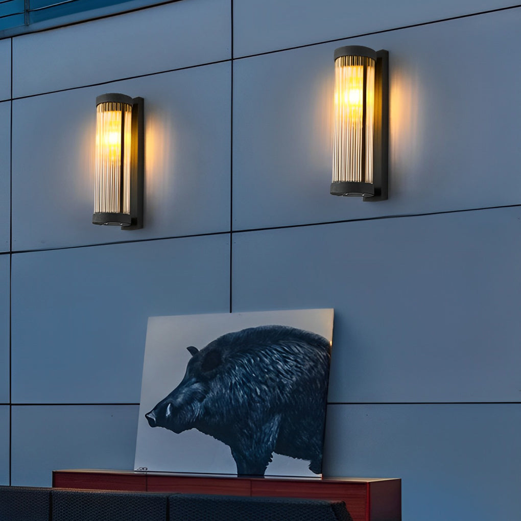 Modern Black Outdoor Solar Wall Sconce Waterproof Glass LED Exterior Light for Garden