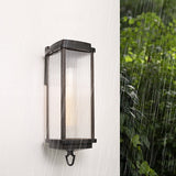 Modern Black Outdoor Wall Sconce 19.7 Inch Aluminum Lantern with Clear Ribbed Diffuser