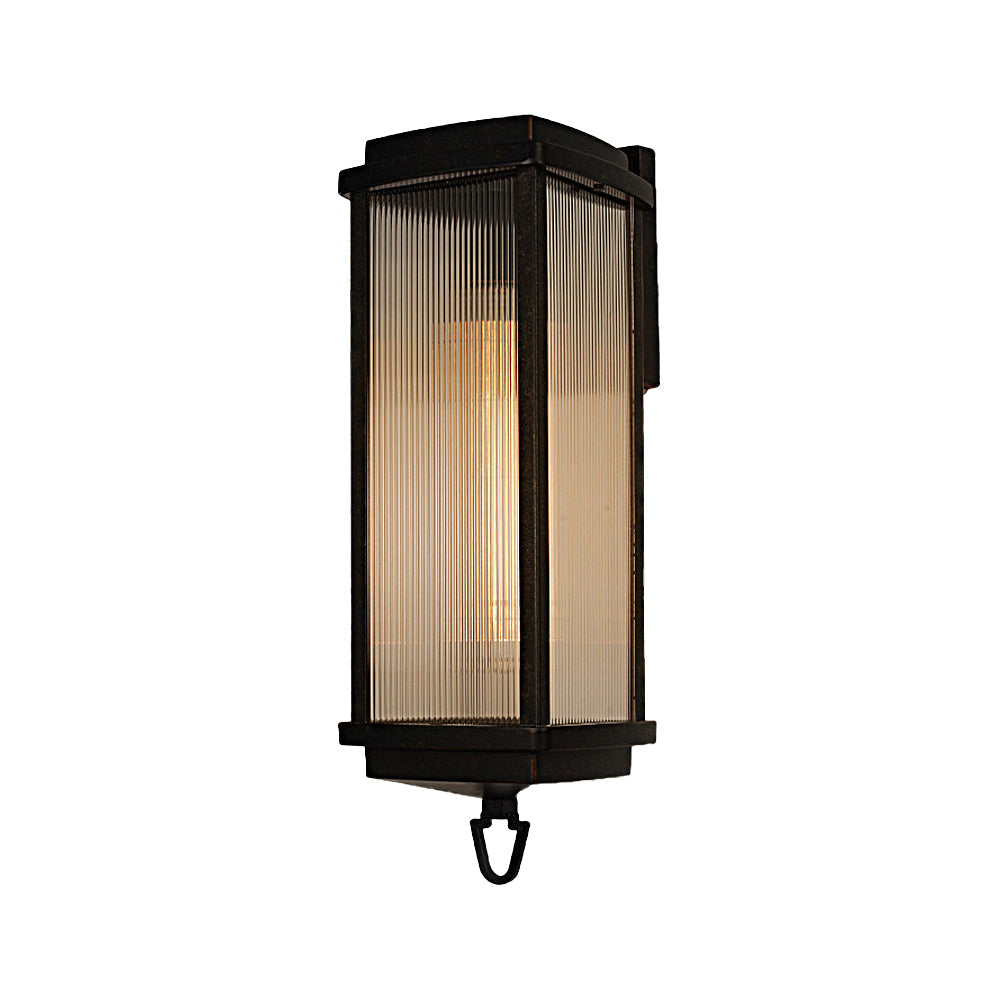 Modern Black Outdoor Wall Sconce 19.7 Inch Aluminum Lantern with Clear Ribbed Diffuser