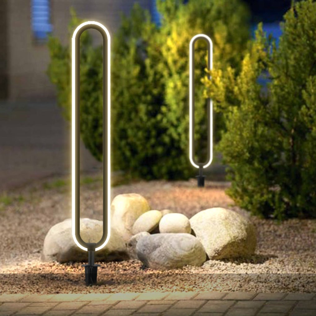 Modern Black Oval Ring LED Landscape Light Waterproof Solar Powered Outdoor Pathway Lamp